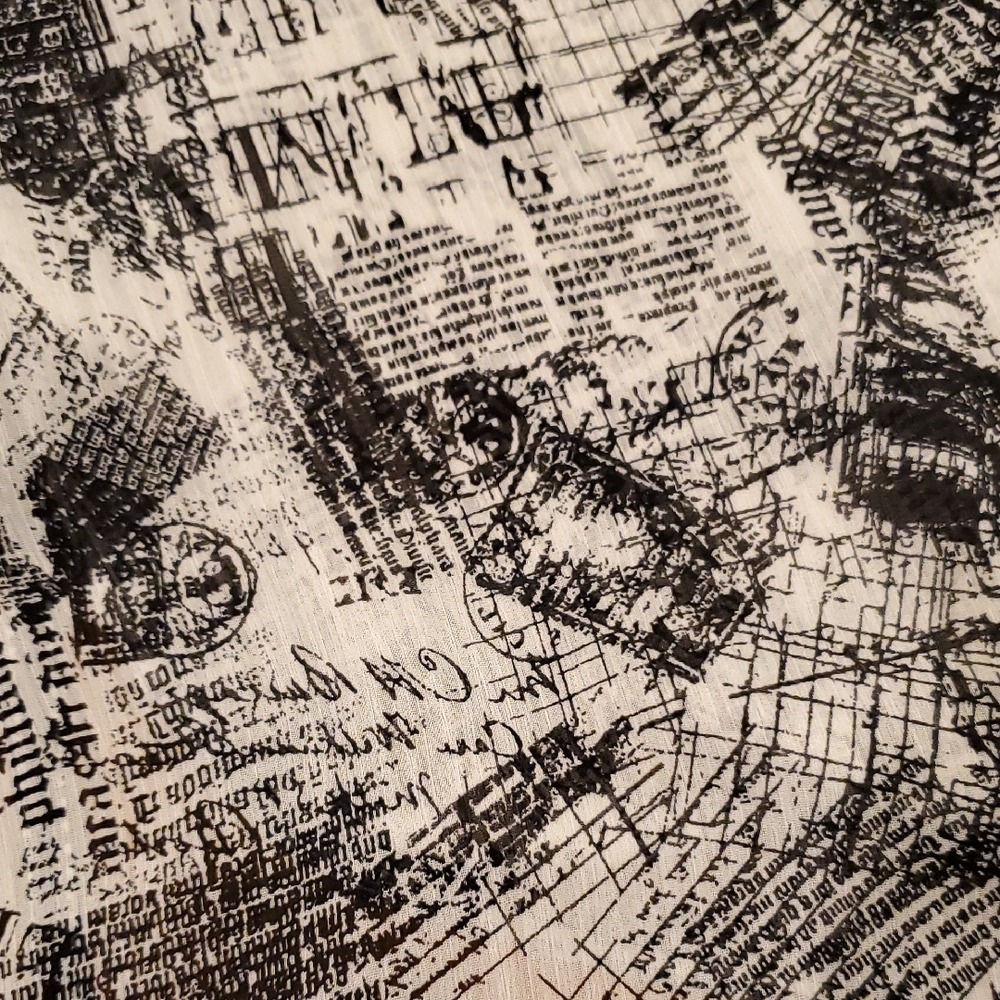 Christopher & Banks Black White Flowy Blouse Newspaper Print Cardigan Sheer Med. - Picture 15 of 16
